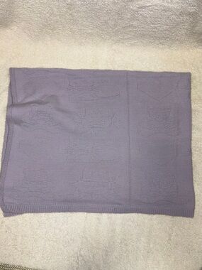 Knitmaker Soft Lavender Knit Baby Blanket Teddy Bear sun hearts vintage USA